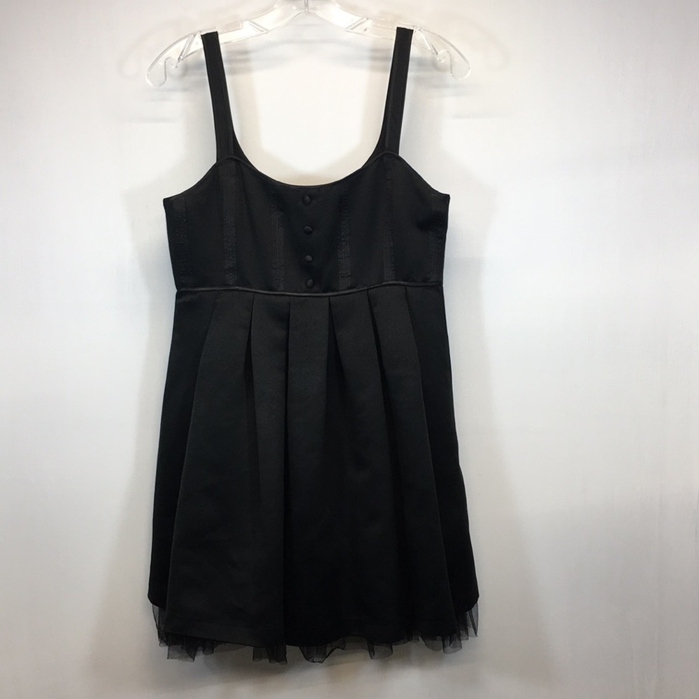 Betsey Johnson Black Pleated Midi Dress with Tulle Hem